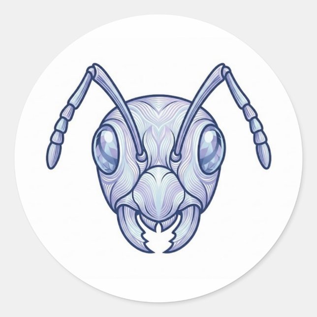 Rond Modern Blue Ant Line Art Illustration Sticker (Devant)
