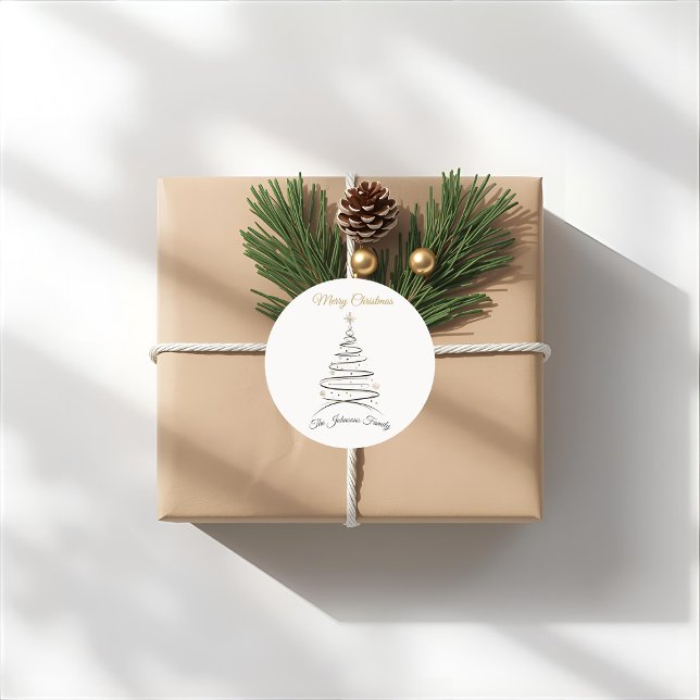Rond Modern Elegant Minimal Christmas Tree Sticker (Créateur téléchargé)