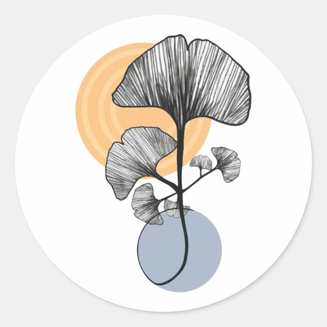 Rond Modern Ginkgo Leaf Botanical Round Sticker  (Devant)