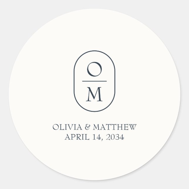 Rond Modern Minimal Couple Monogram Wedding Sticker (Devant)