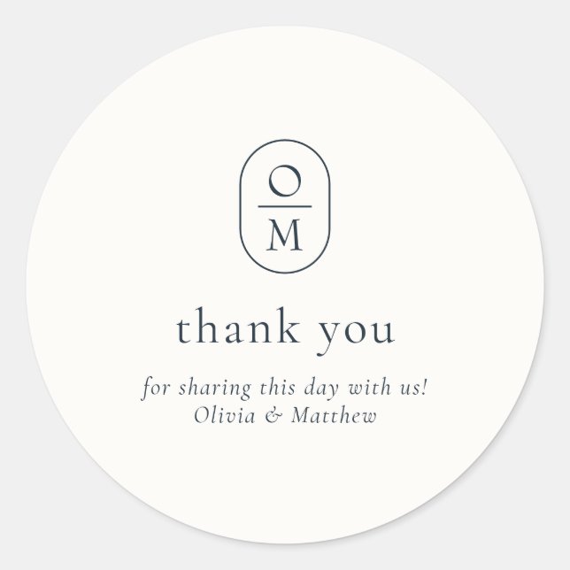 Rond Modern Minimal Monogram Wedding Thank you Sticker (Devant)
