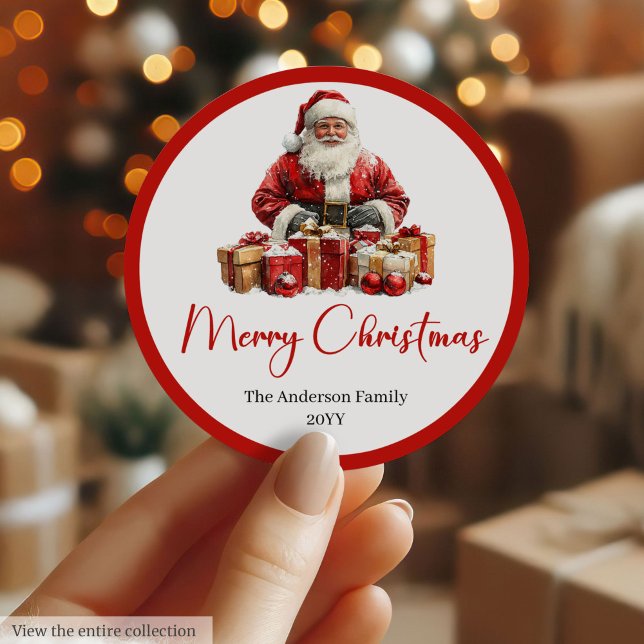 Rond Modern Santa Claus Simple Festive Gift Sticker (Modern Santa Claus Simple Festive Gift Sticker)