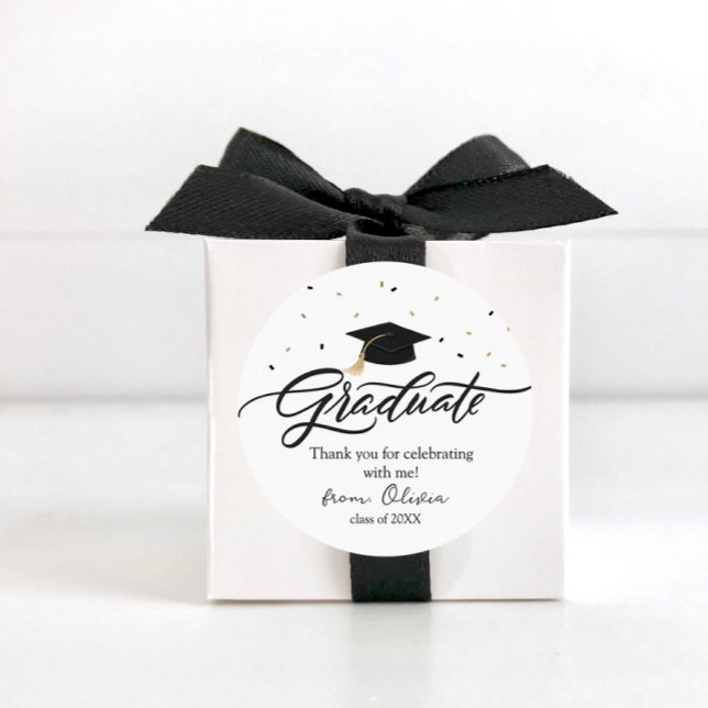 Rond Modern Script Graduation Thank You Sticker (Créateur téléchargé)