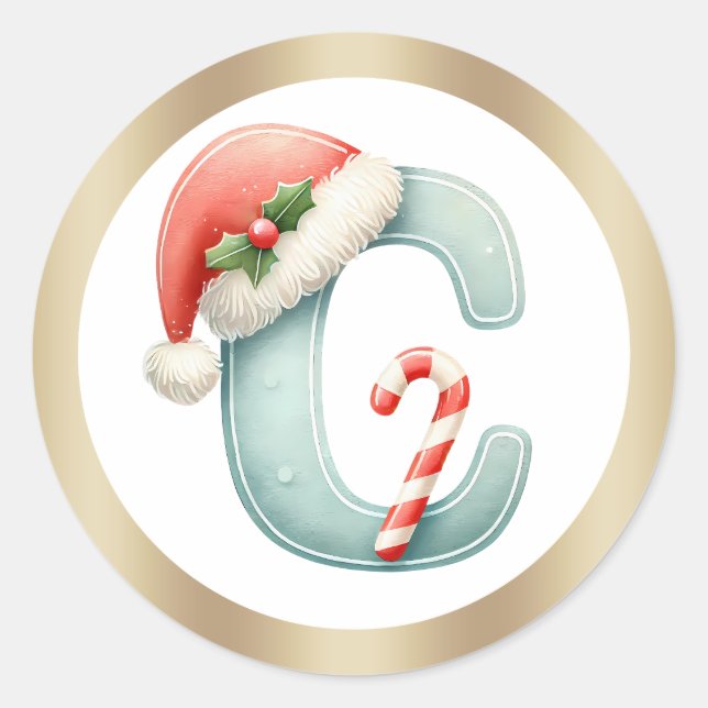 Rond Monogram letter C, Santa hat Christmas  Sticker (Devant)