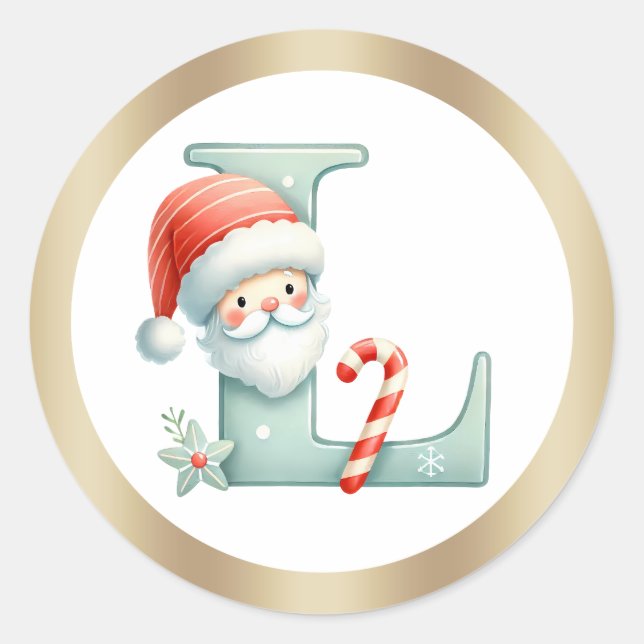 Rond Monogram letter L, Santa hat Christmas  Sticker (Devant)
