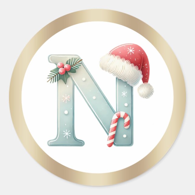 Rond Monogram letter N, Santa hat Christmas  Sticker (Devant)