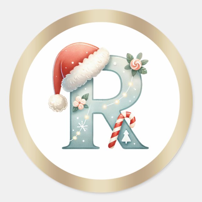 Rond Monogram letter R, Santa hat Christmas  Sticker (Devant)