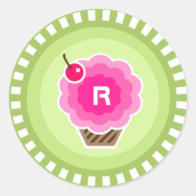 ROND MONOGRAM RAINBOW CUPCAKE STICKER (Devant)