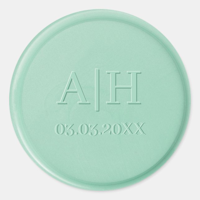 Rond Monogramme Date Mint Green Wax Seal Sticker (Devant)