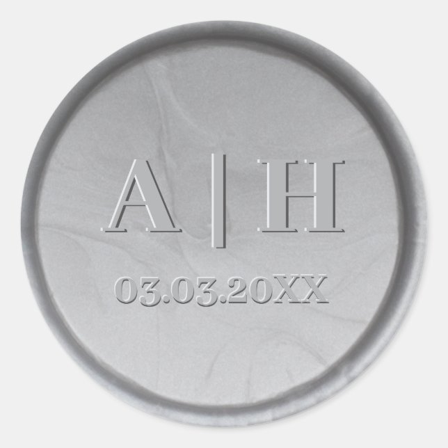 Rond Monogramme Date Silver Sticker de cire Sceau (Devant)