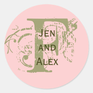 Rond Monogramme F et Noms Sticker rose
