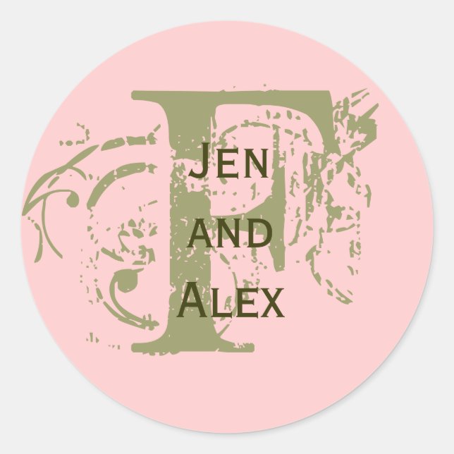 Rond Monogramme F et Noms Sticker rose (Devant)