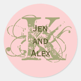 Rond Monogramme K et Noms Sticker rose