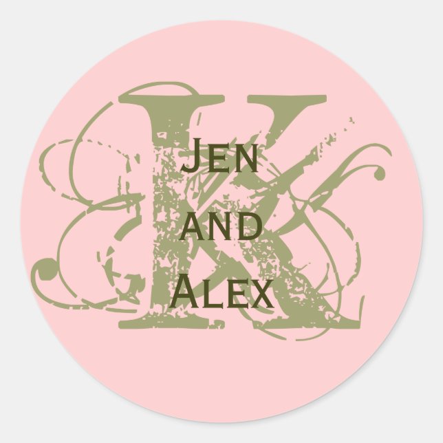 Rond Monogramme K et Noms Sticker rose (Devant)