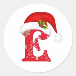 Rond Monogramme lettre E, Sticker de Noël du chapeau de