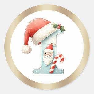 Rond Monogramme lettre I, Sticker de Noël du chapeau de