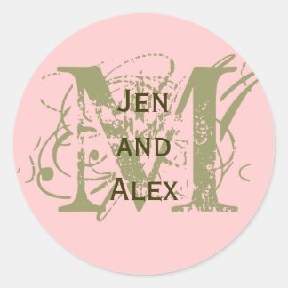 Rond Monogramme M et Noms Sticker rose