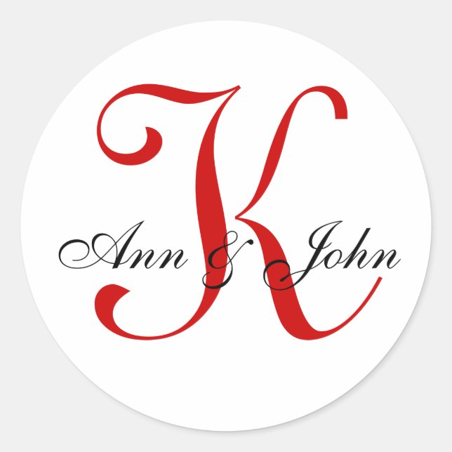 Rond Monogramme Mariage Red Bride Groom Noms Sticker (Devant)