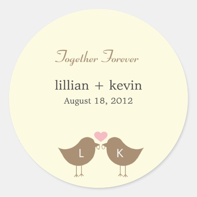 Rond Monogramme Oiseaux Mariage Favor Sticker - Latte (Devant)