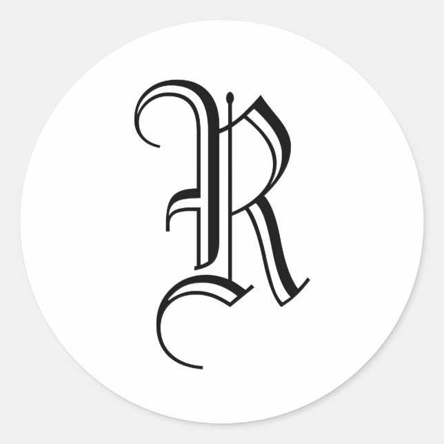Rond Monogramme R Sticker noir blanc vieux anglais (Devant)