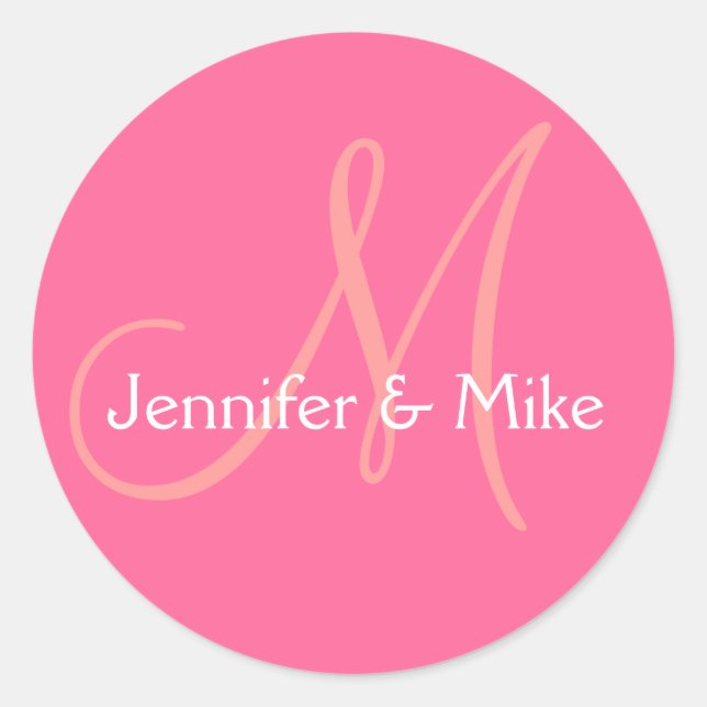 Rond Monogramme rose blanc Mariage Favor Sticker (Devant)