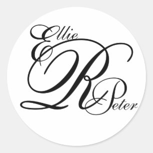 Rond Monogramme trois lettres Sticker noir et blanc