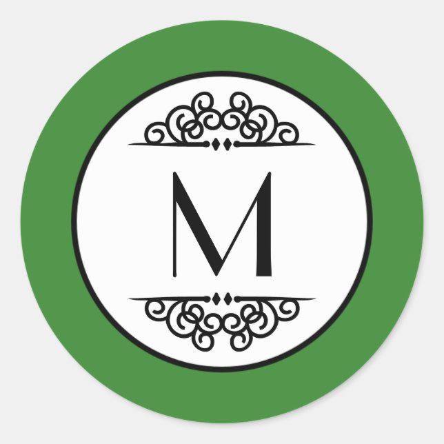 Rond Monogramme vintage vert - Sticker circulaire (Devant)