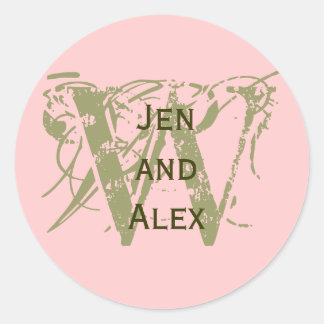 Rond Monogramme W et Noms Sticker rose