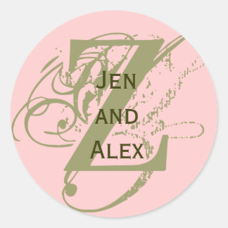 Rond Monogramme Z et Noms Sticker rose
