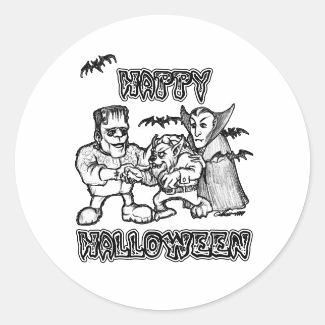 Rond Monstres amusants - Happy Halloween Sticker (Devant)