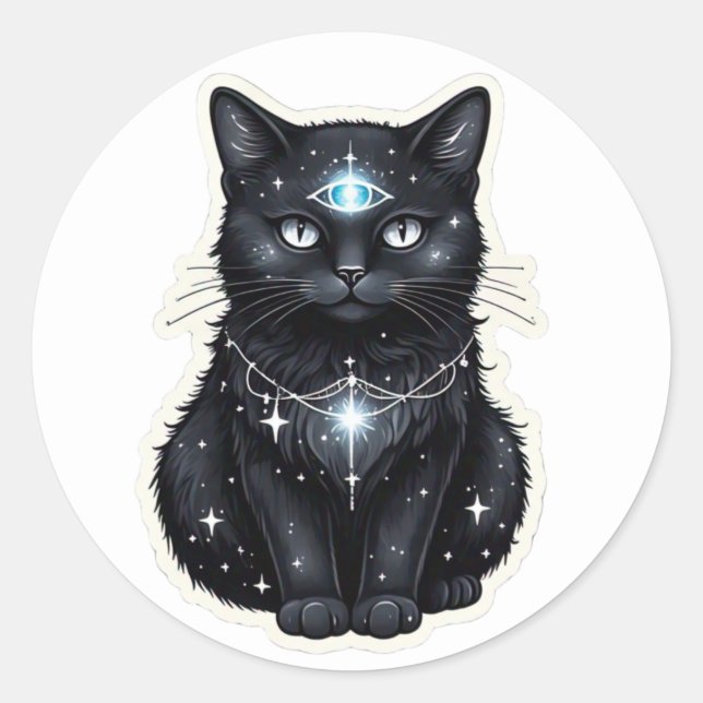 Rond Mystic Galaxy Cat Sticker (Devant)