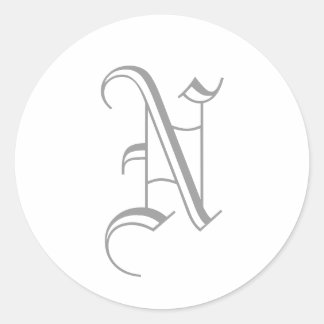 Rond N Lettre Monogram Sticker Grey Old English