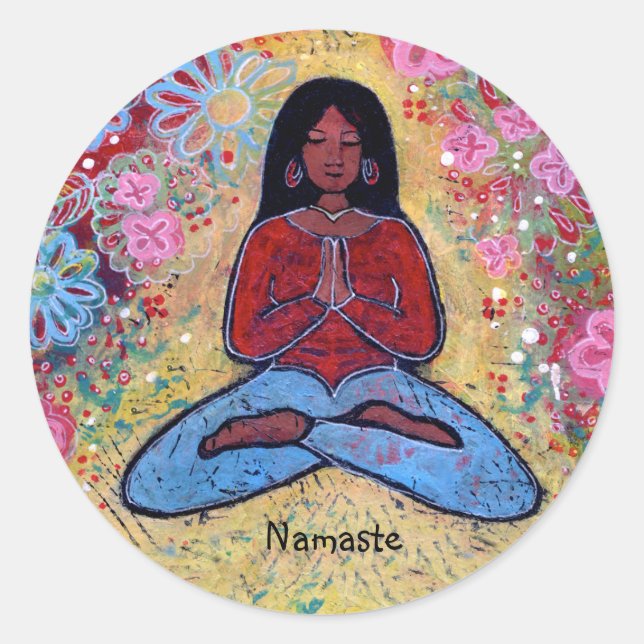 Rond Namaste Black Haired Yoga Girl Sticker (Devant)