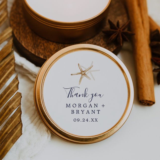 Rond Nautique moderne | Sticker Favor Mariage Starfish (Créateur téléchargé)