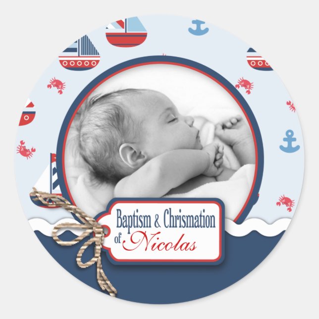 Rond Navires Ahoy ! Sticker Photo Baptême (Devant)