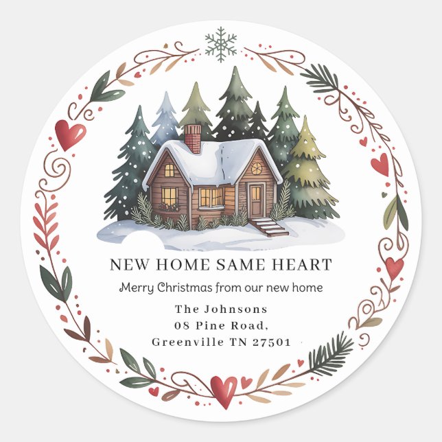 Rond New Home Return Address Christmas Holiday Sticker (Devant)