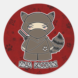 Rond Ninja Raccoon ! En Sticker rouge