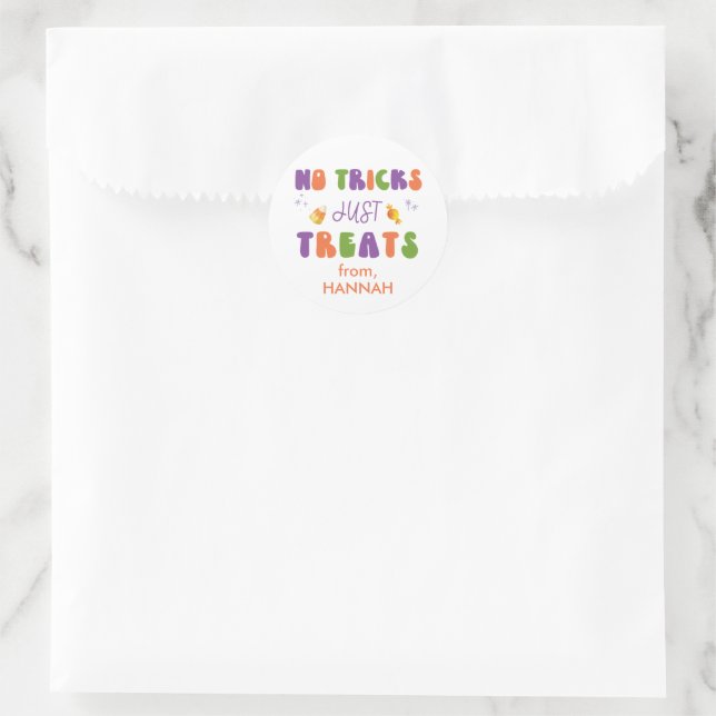 Rond No Tricks Just Traite Retro Halloween Sticker cade (Sac)