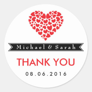 Rond Noir et blanc avec Sticker Mariage du Coeur Rouge