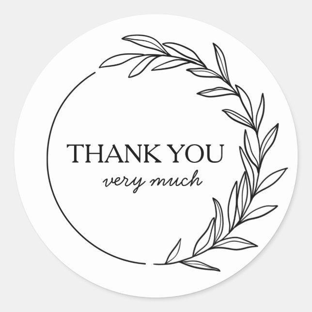 Rond Noir et blanc merci feuille floral sticker (Devant)