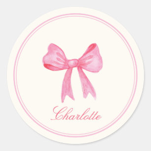 Rond Nom personnalisé Coquette Sticker Bow rose