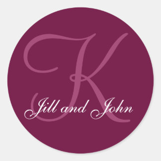 Rond Noms Bourgogne Monogramme K Mariage Faveur Sticker
