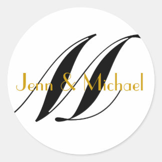 Rond Noms de la mariée mariage Monogramme Sticker Or