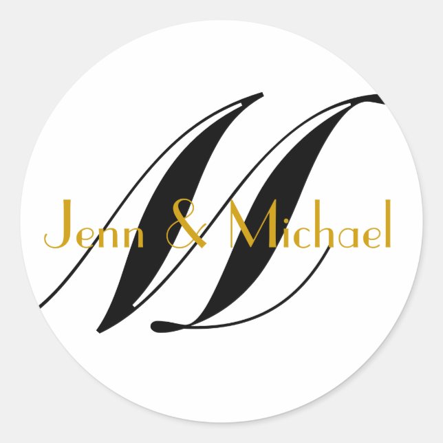 Rond Noms de la mariée mariage Monogramme Sticker Or (Devant)
