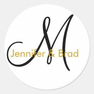 Rond Noms de la mariée mariage Monogramme Sticker Or
