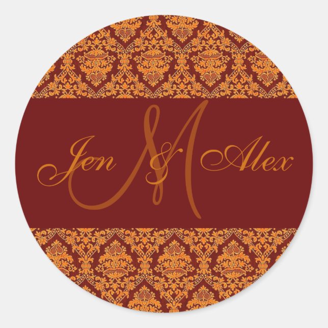 Rond Noms de mariage de automne et Sticker Monogram Gol (Devant)