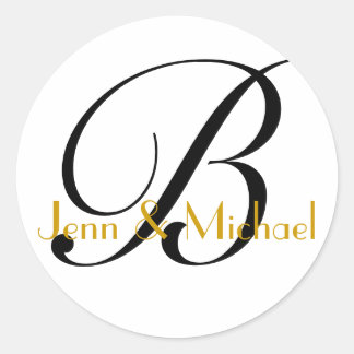 Rond Noms des mariées mariages Monogramme B Sticker Or