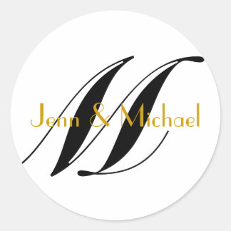 Rond Noms des mariées mariages Monogramme L Sticker Or