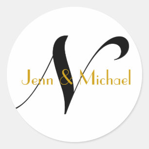 Rond Noms des mariées mariages Monogramme N Sticker Or