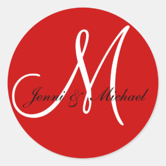 Rond Noms des mariées mariages Monogramme Sticker Rouge